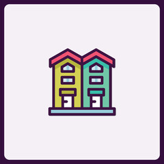 Colorful Two Houses Vector Icon with Geometric Shapes and Modern Design