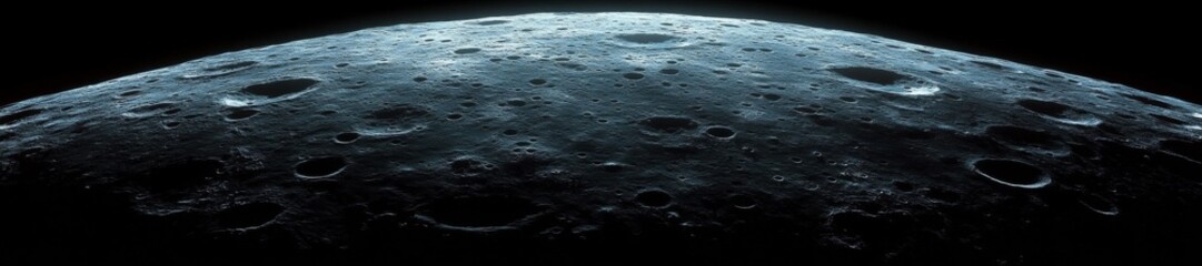 Obraz premium A breathtaking view of the Moon's surface with craters illuminated by distant starlight. Generative AI