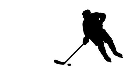 Fototapeta premium Hockey player skating with puck against white background