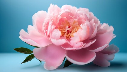 Elegant Pink Peony in Full Bloom Against a Soft Pastel Blue Background