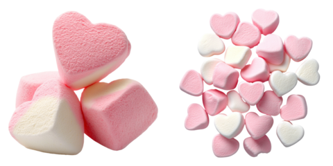 Heart shaped pink and white marshmallows isolated on transparency background
