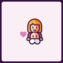 Adorable cartoon icon illustrating maternal bond and affection with child