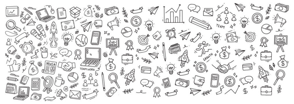 Business doodle elements. Vector illustration in line