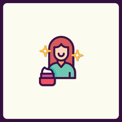 Aesthetician applying facial cream in beauty treatment line art illustration