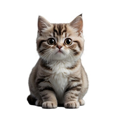 Obraz premium A Curious British Shorthair Kitten With Wide, Expressive Eyes Sits Attentively Against A Clean White Backdrop, Showcasing Its Soft, Luxurious Fur Isolated on Transparent Background