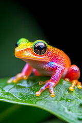Obraz premium Vibrant, colorful frog perched on a leaf