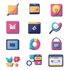 Business icons collection featuring email, analytics, and ideas icons