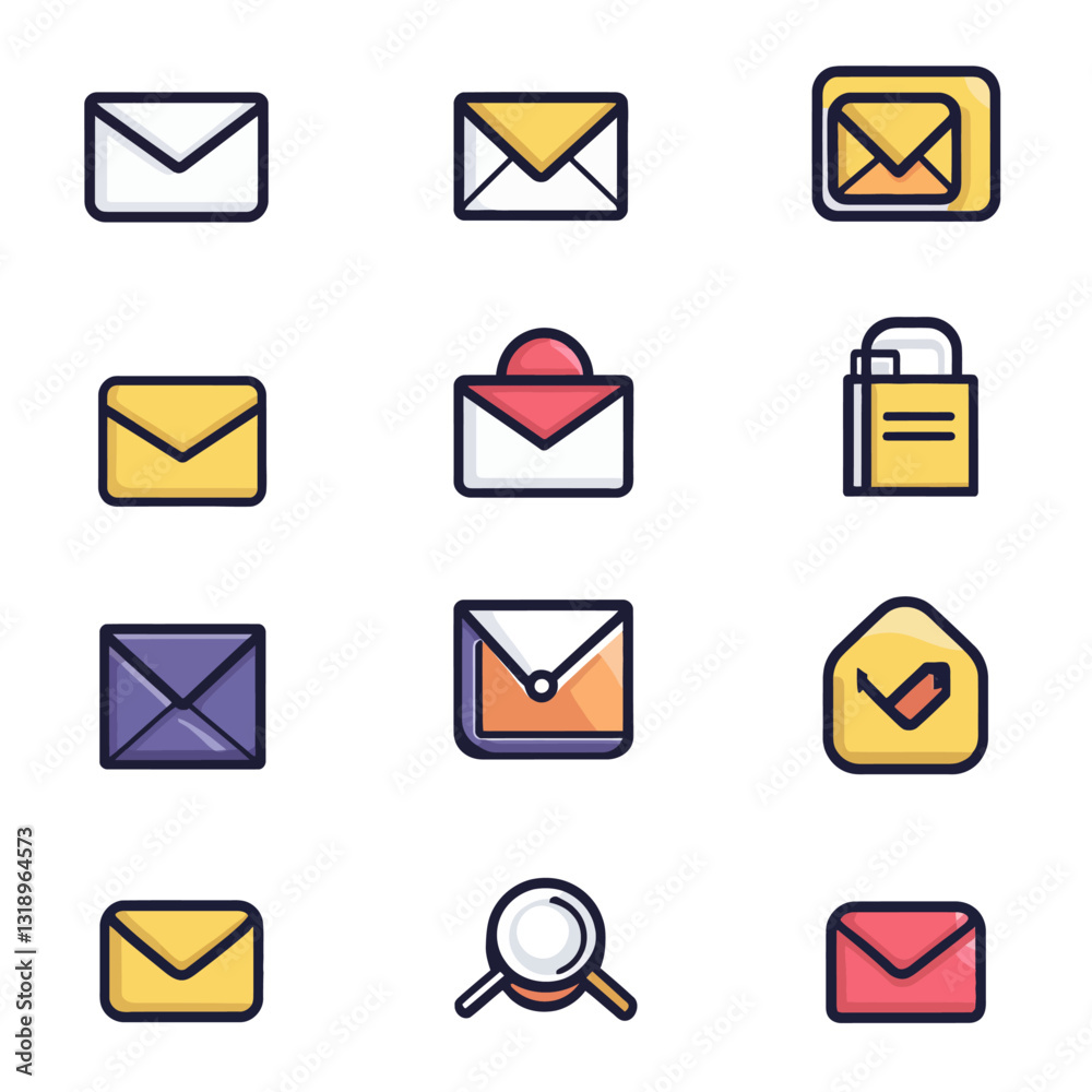 Poster email vector icons with mail message and search button for web design