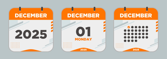 Modern Calendar icon. December. 2025 1 day. The concept of waiting for an important date. Day calendar with date December 1. Cheklist day calendar. Vector illustration.