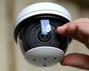 Hand Holding Dome Security Camera.