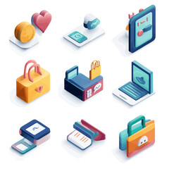 Isometric Icons for Business, Finance, Technology, and E-commerce