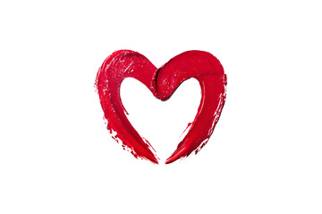 Red heart shaped lipstick line, draw a heart with red lipstick isolated on white background Cosmetic product swatch