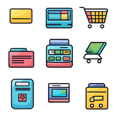 E-commerce icons set, online shopping, colorful vector icons symbols
