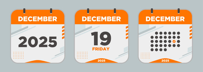 Modern Calendar icon. December. 2025 19 day. The concept of waiting for an important date. Day calendar with date December 19. Cheklist day calendar. Vector illustration.