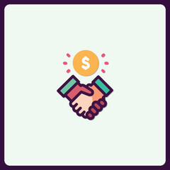 Successful collaboration icon featuring handshake and dollar coin symbol