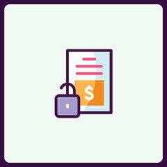 Financial document security icon, unlock savings and banking protection