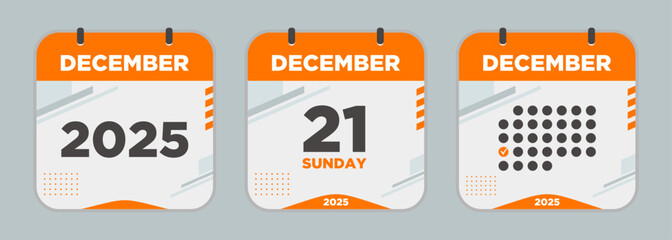Modern Calendar icon. December. 2025 21 day. The concept of waiting for an important date. Day calendar with date December 21. Cheklist day calendar. Vector illustration.