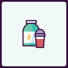Vibrant protein supplement bottle and shaker icon for nutrition themes