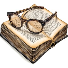 Antique Book of Knowledge and Wisdom with Spectacles for Reading Enhanced Understanding