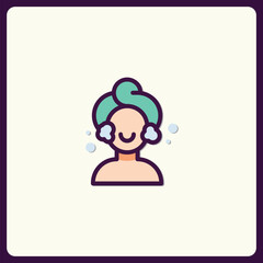 Facial care icon: woman with towel on her head doing skin treatment