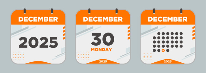 Modern Calendar icon. December. 2025 30 day. The concept of waiting for an important date. Day calendar with date December 30. Cheklist day calendar. Vector illustration.