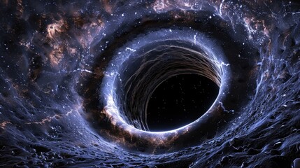 Abstract black hole with a starry sky background Abstract cosmos with a black hole and light swirls