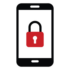 A clean black smartphone outline featuring a red lock icon, symbolizing mobile security, data protection, and device safety for tech or cybersecurity projects.