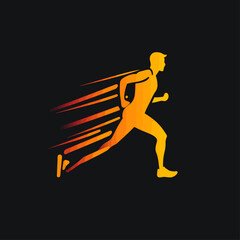Dynamic Orange Runner Silhouette with Motion Trail on Black Background