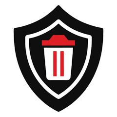A red spam shield with a trash icon representing cybersecurity, spam protection, and data privacy. Ideal for email security themes and anti-spam concepts.