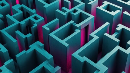 Abstract teal and pink 3D maze.