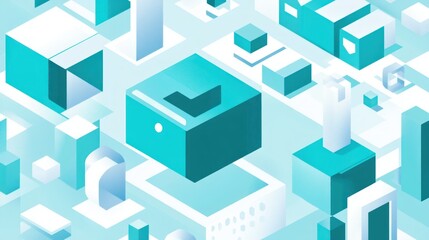Abstract teal and white isometric shapes.