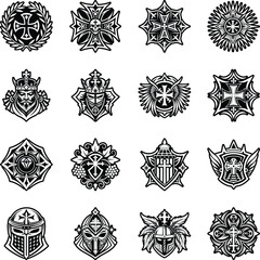 Set of Glyph Style Chivalry Art Icons 

