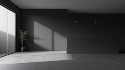 Modern black interior empty room kitchen mockup suitable for interior furniture template 3d rendering