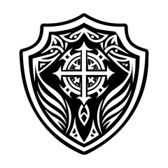 A filled style icon of cross shield symbol