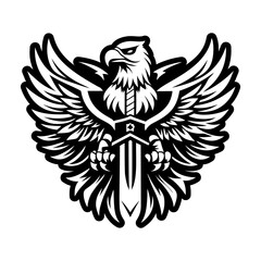 A filled style icon of eagle sword symbol