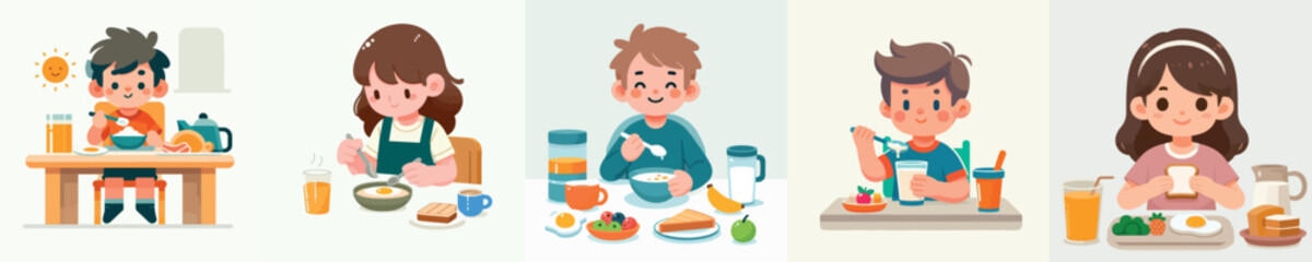 Breakfast child vector image with flat design style