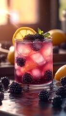 fresh squeezed blackberry lemonade cocktail in a glass