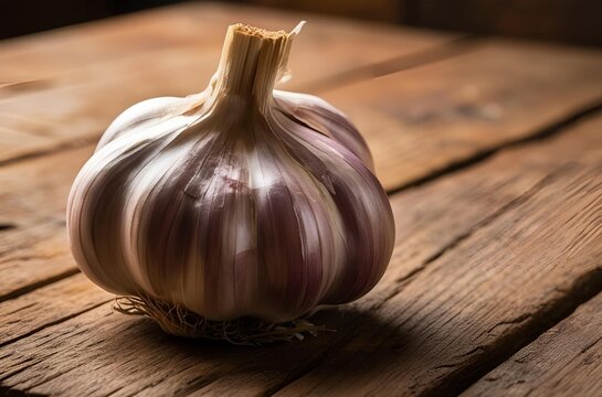 An extreme close-up of one garlic on the table