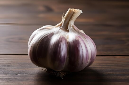 An extreme close-up of one garlic on the table