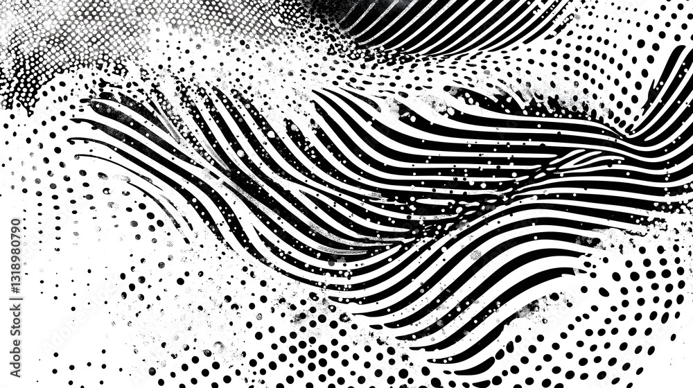 Poster Mesmerizing Abstract Monochrome Digital Art with Dynamic Waves and Geometric Patterns