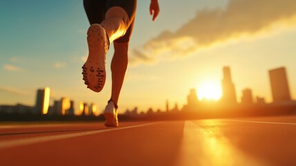 Runner on track during a sunset in an urban setting