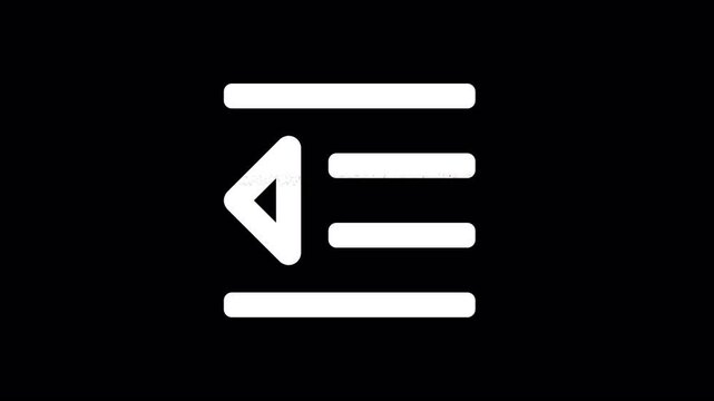 Icon outdent is distorted. Glitch. Noise, chromatic aberration, geometric distortion. Transparent background, looped. In-Out looped. Alpha BW at the end