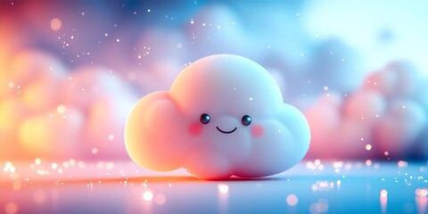 Smiling Cloud: A Whimsical 3D Render in Pastel Hues