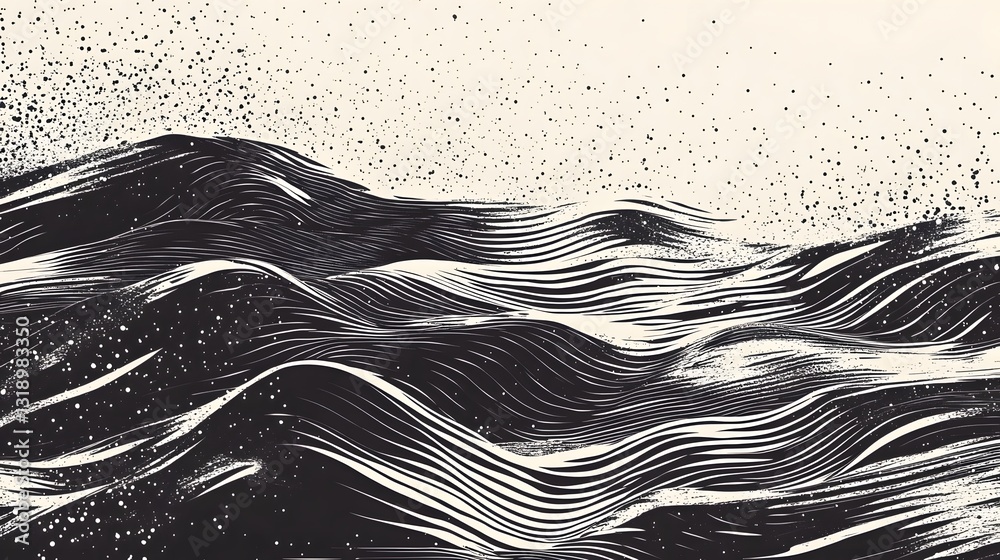 Aufkleber Mesmerizing Abstract Waves of Flowing Monochrome Liquid in Dynamic Motion