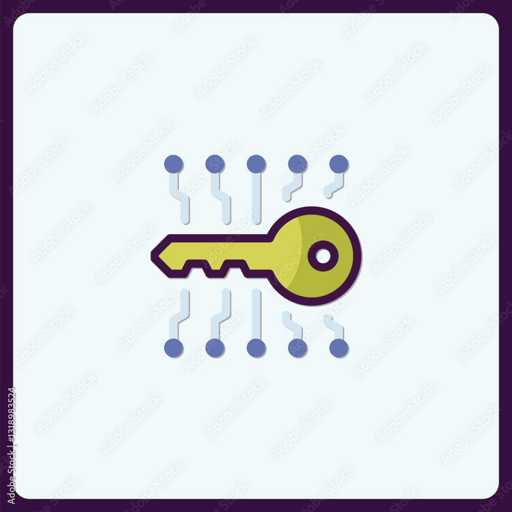 Poster cybersecurity key icon representing digital security and access control