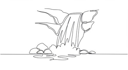 Fototapeta premium Stylized Black Line Drawing of a Cascading Waterfall