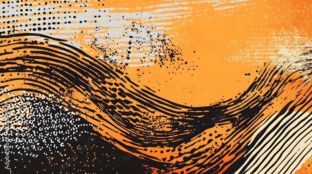 Poster mesmerizing abstract waves of vibrant orange and black digital art backdrop