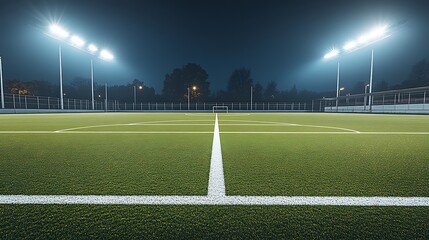Illuminated soccer field at night for sporting competitions and training