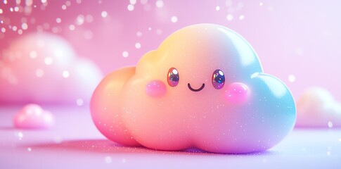 Joyful Pastel Cloud: A Cute 3D Render in Dreamy Style