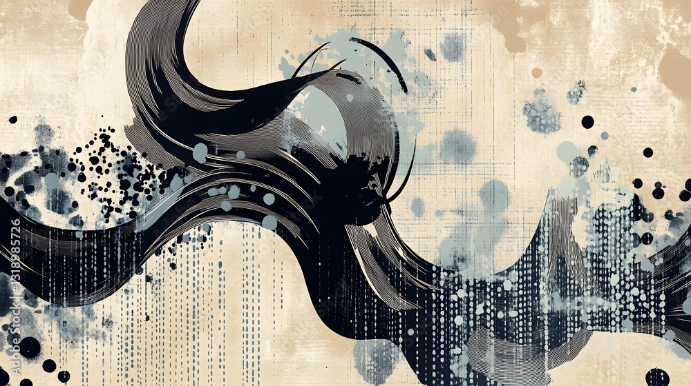 Poster Mesmerizing Digital Abstract Artwork with Vibrant Fluid Patterns and Energetic Splashes
